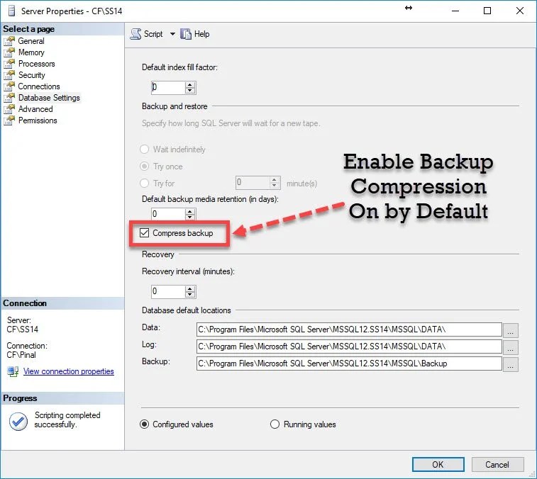 SQL SERVER How to Enable Backup Compression On by Default SQL