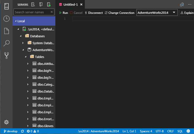 SQL Operations Studio - TSQL editor - blank