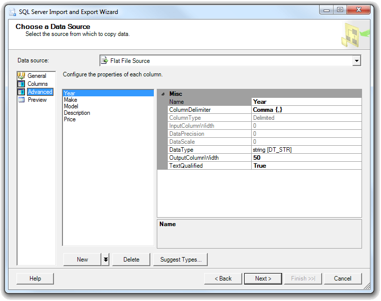 SQL Server Import and Export wizard - details