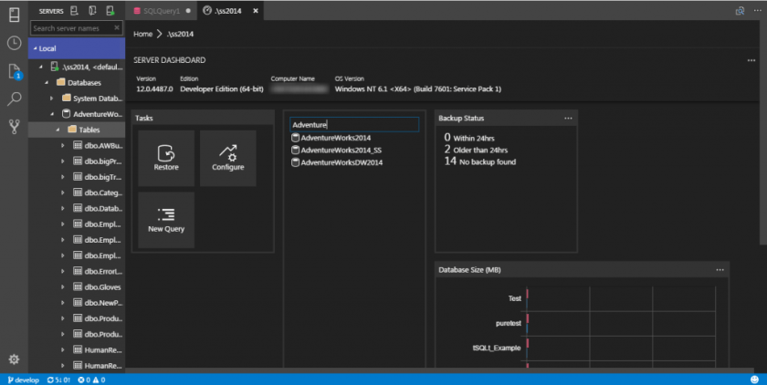 SQL Operations Studio - Server Dashboard