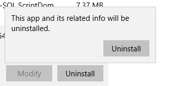 Apps and features - warning