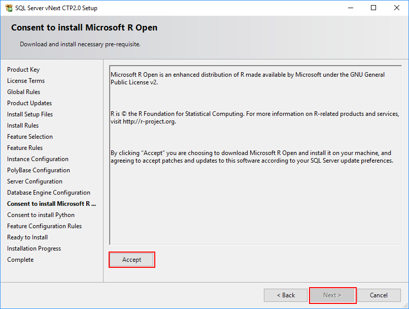 SQL Server 2019 Setup - Consent to install Microsoft R Open