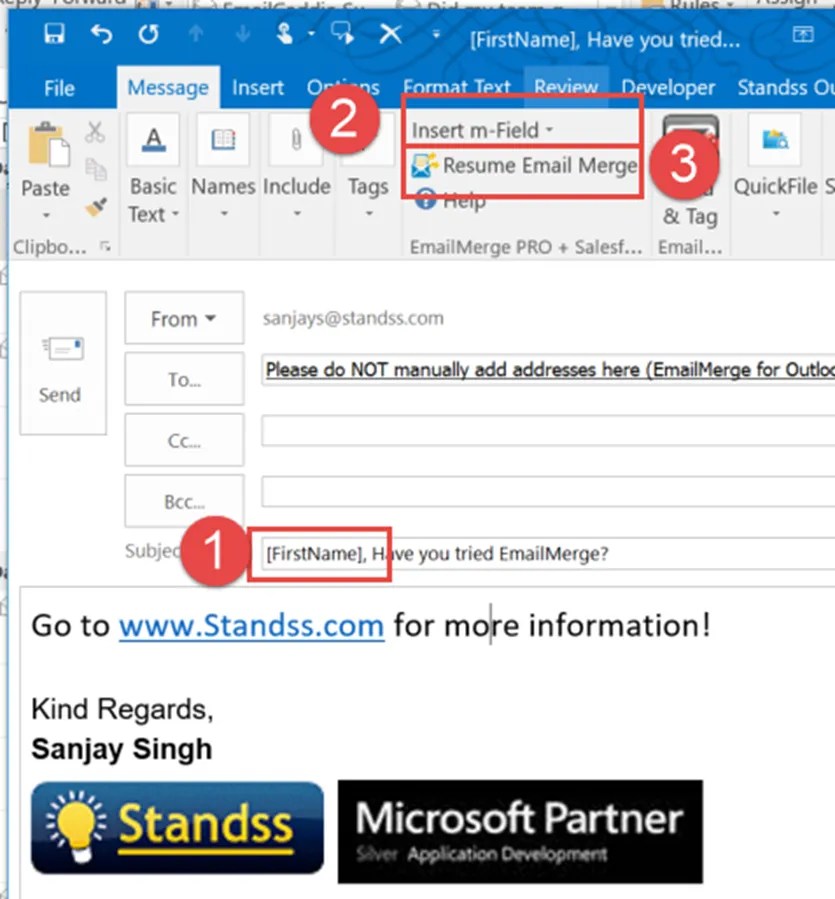 Outlook Email Merge How to Personalize the Email Subject Line MS