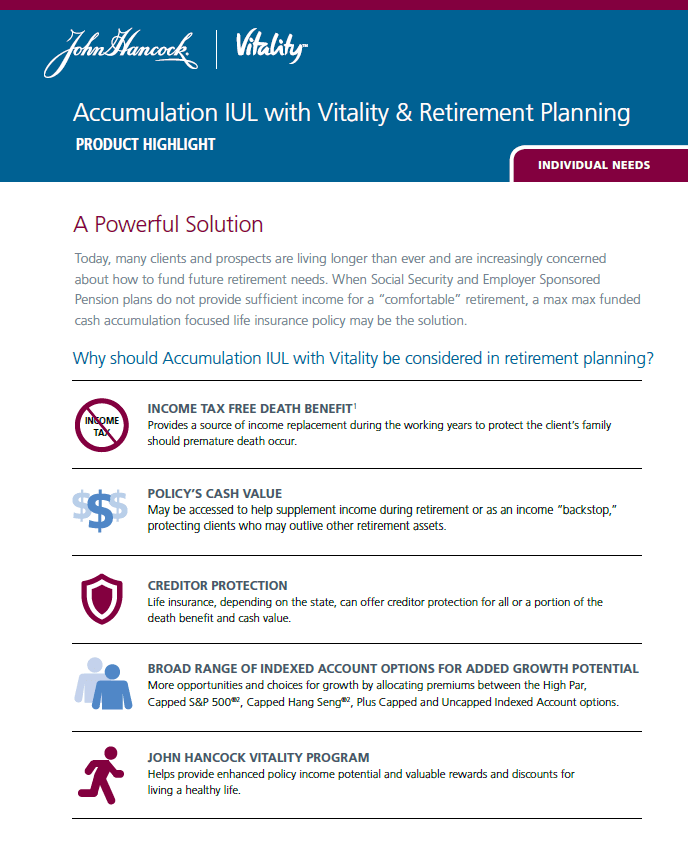 John Hancock’s Accumulation IUL with Vitality & Retirement Planning A