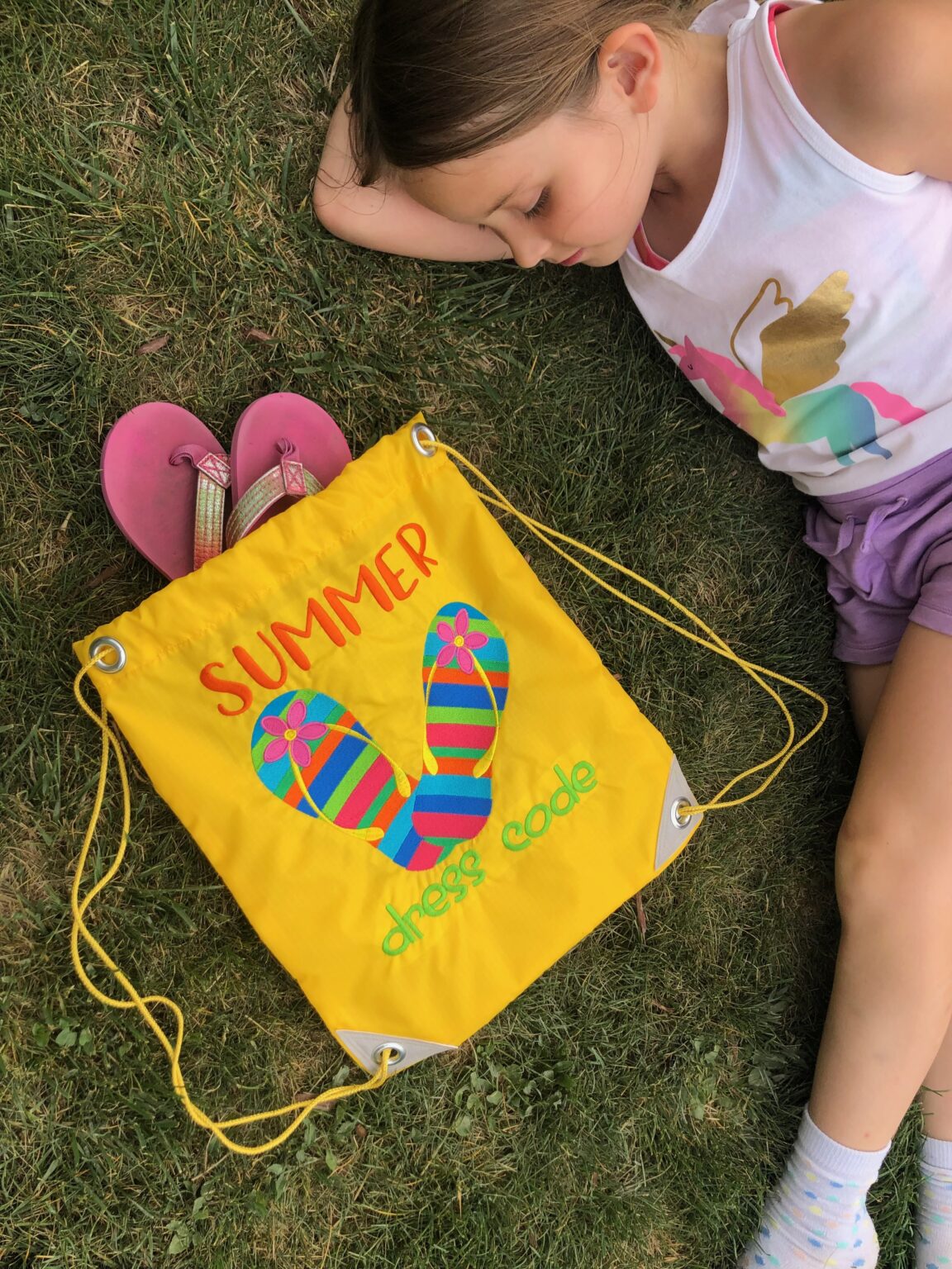 Nylon Drawstring Bag with Machine Embroidery Sulky