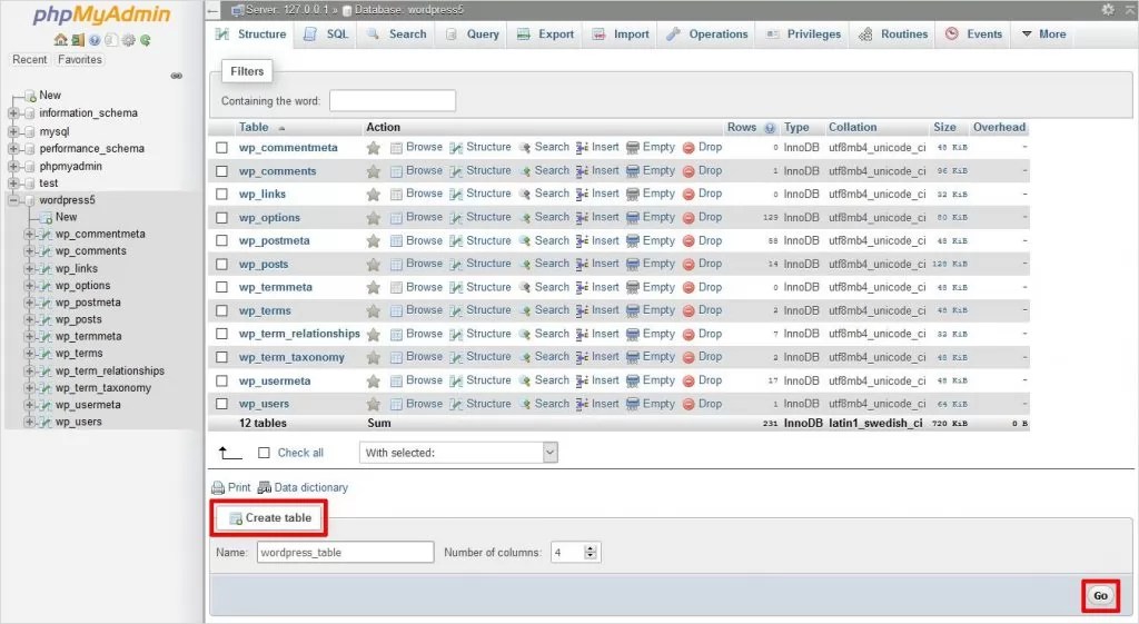 XAMPP phpMyAdmin How to Create Database and Tables