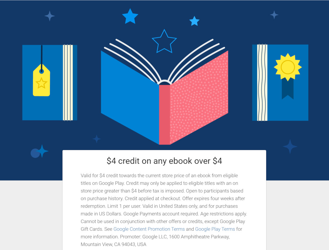 Google Play Books Get 4 Credit on Any eBook Over 4 (Select Accounts