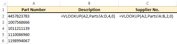 Image showing how vlookups would be entered individually