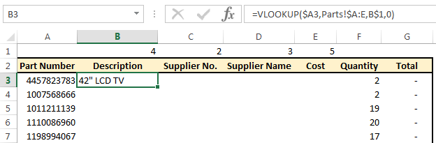 vlookup formula ready to be copied across multiple rows