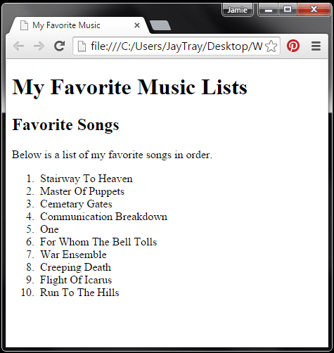 HTML Ordered List Example