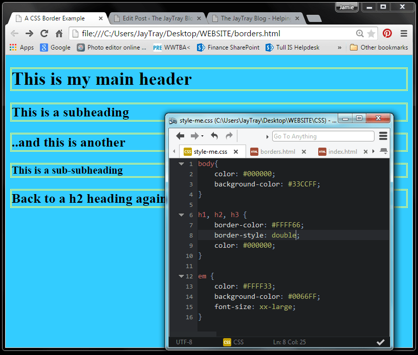 example of applying css borders to more than one item