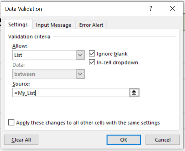 The Data Validation Settings image