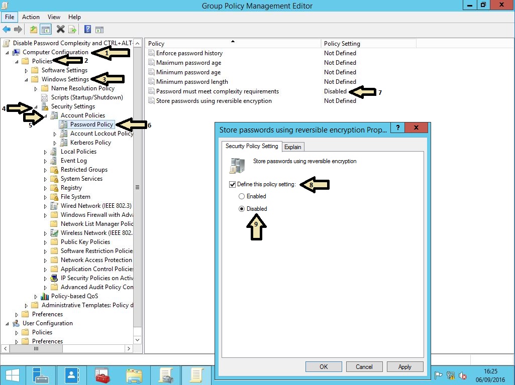 Disable the password complexity for Active Directory on a Domain