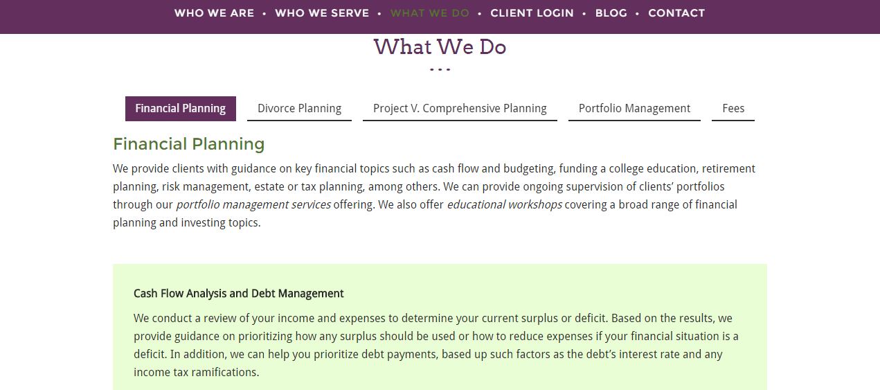 Advisor site Showcase Kane Financial Planning Twenty Over Ten