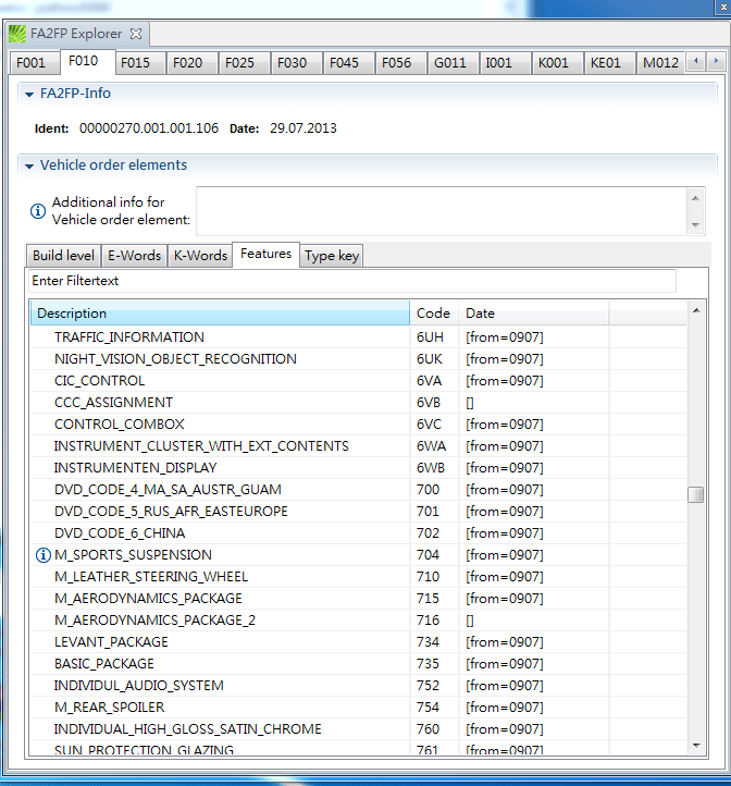 Esys software code KOMBI to build 6WB in BMW F10 2010 Car