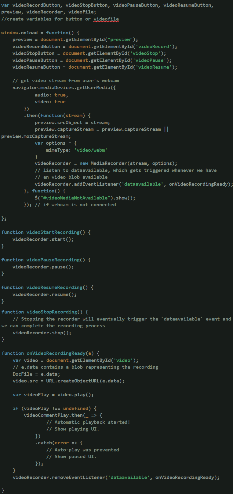 Record Video on  through Javascript programming language