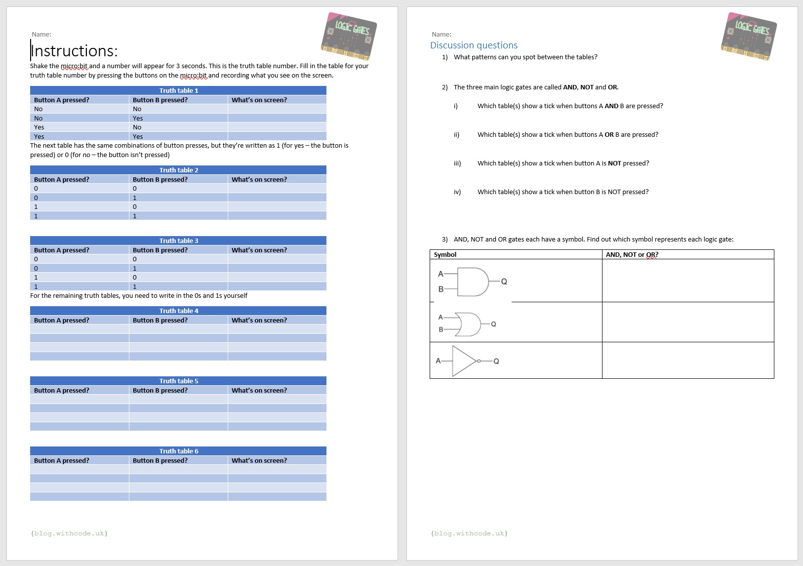 What is boolean logic? KS3 discovery lesson resources using BBC microbit