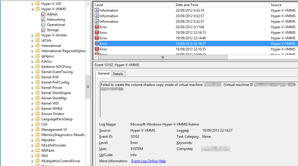 Trouble Shooting Windows Server 2012 host based CommVault Backups with