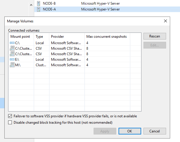 Set the HyperV volumespecific settings in Veeam with PowerShell