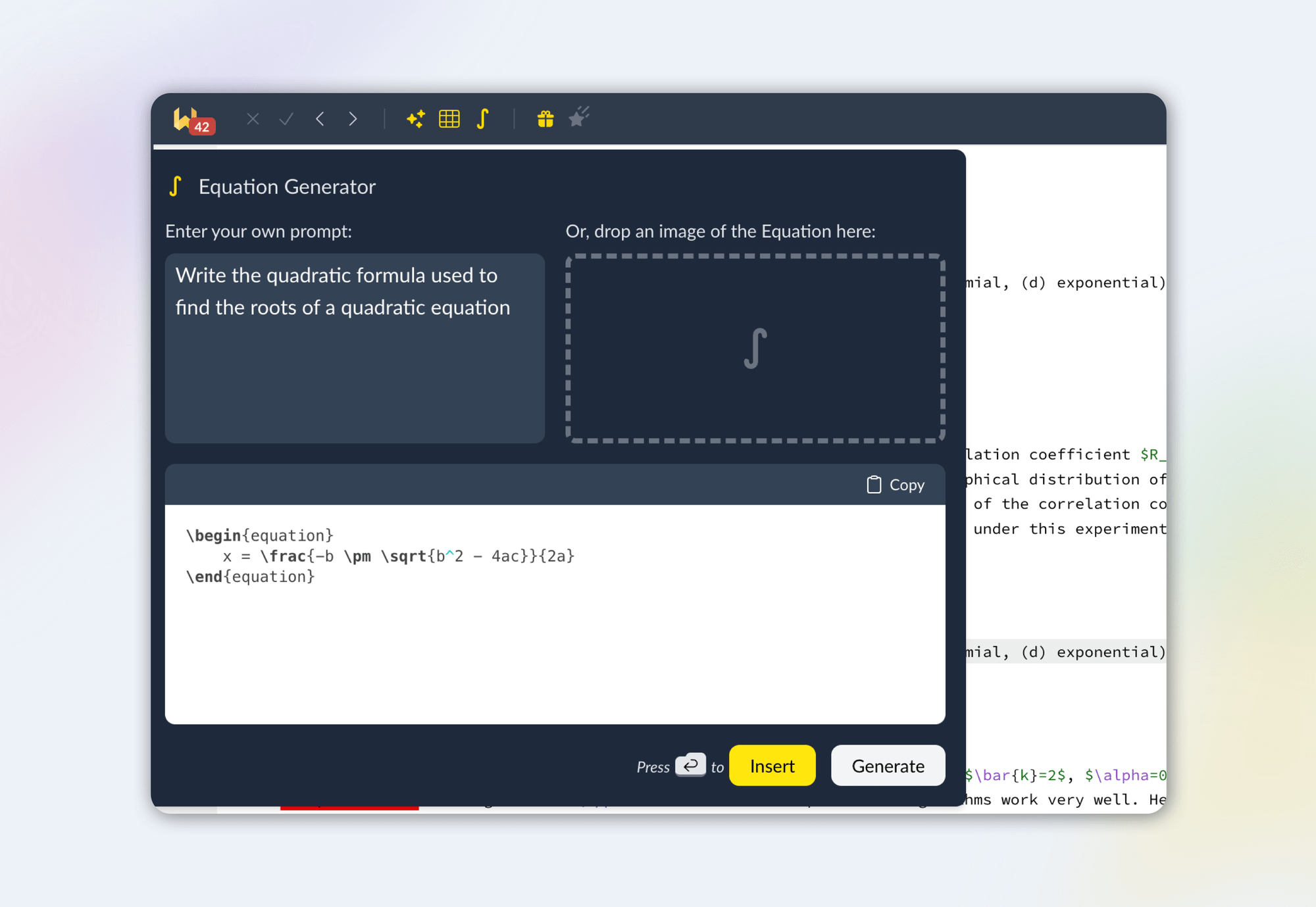 New in Writefull for Overleaf autogenerate tables and equations
