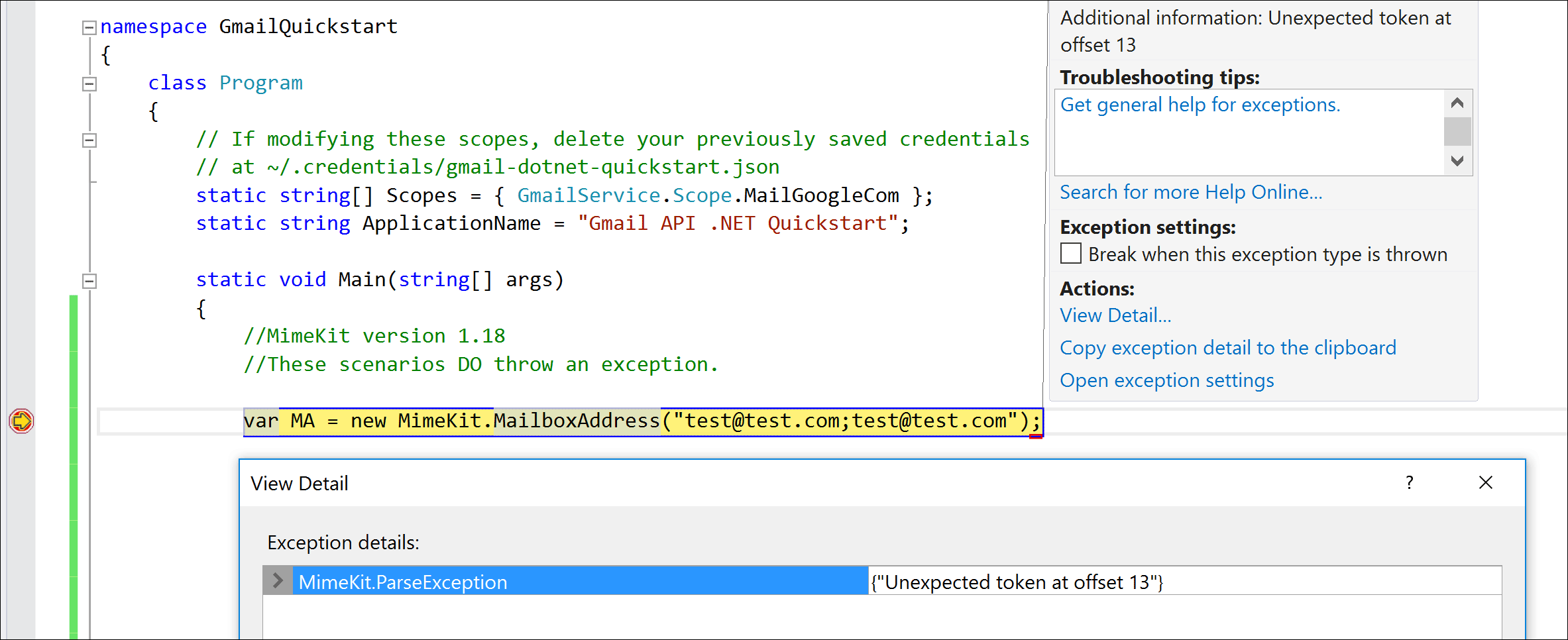 Upgrading MimeKit broke our email address parser