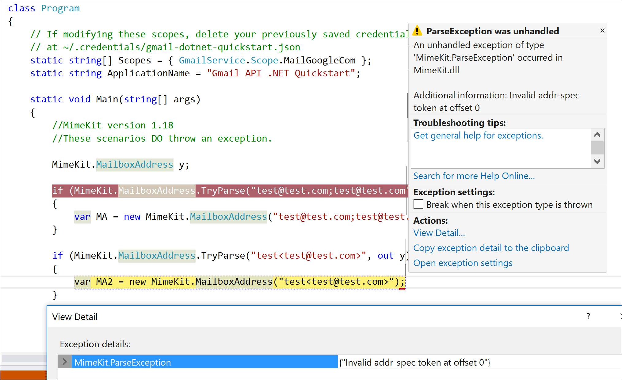 Upgrading MimeKit broke our email address parser