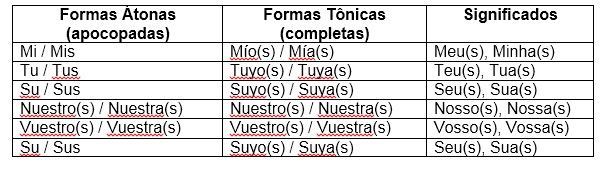 Veja os Pronomes Possessivos no Idioma espanhol resumo Enem