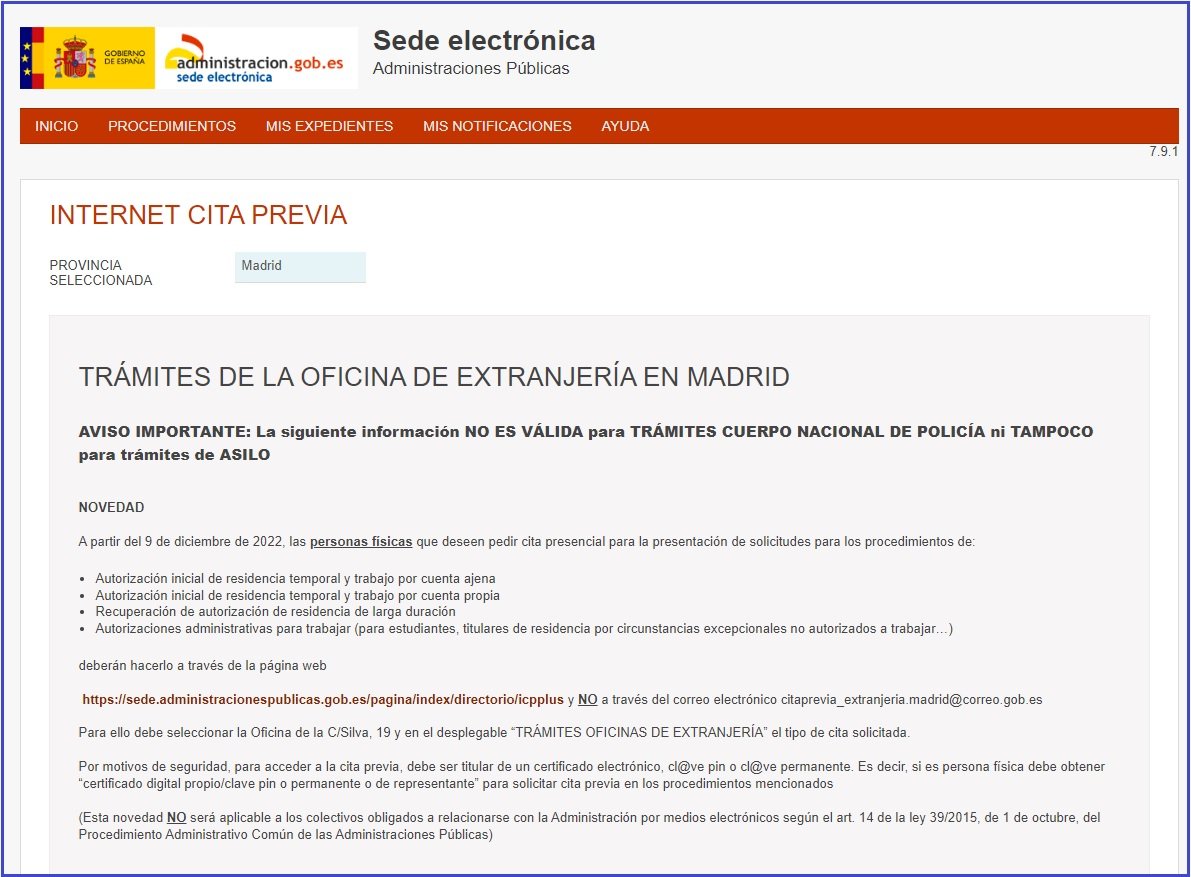 Cita previa de trámites de la Oficina de Extranjería en Madrid