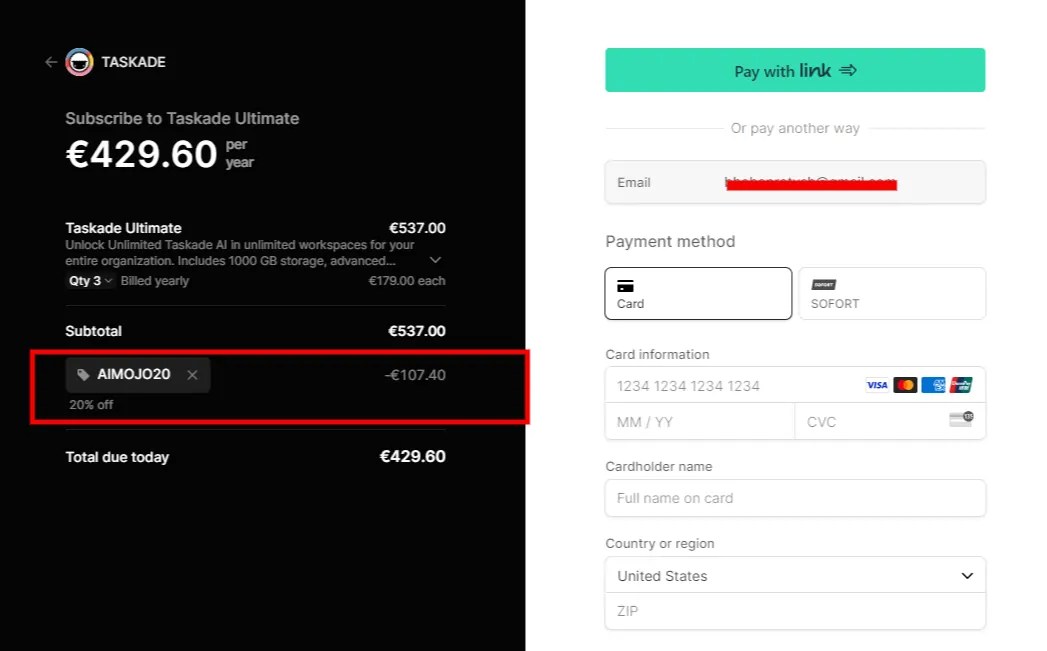 Coupons Taskade 2024 → 20 de réduction + 1000 crédits IA gratuits
