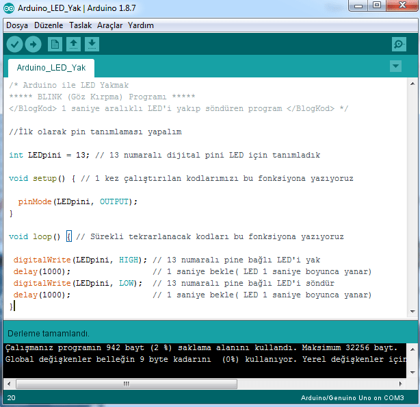 Arduino ile LED Yakmak BlogKod