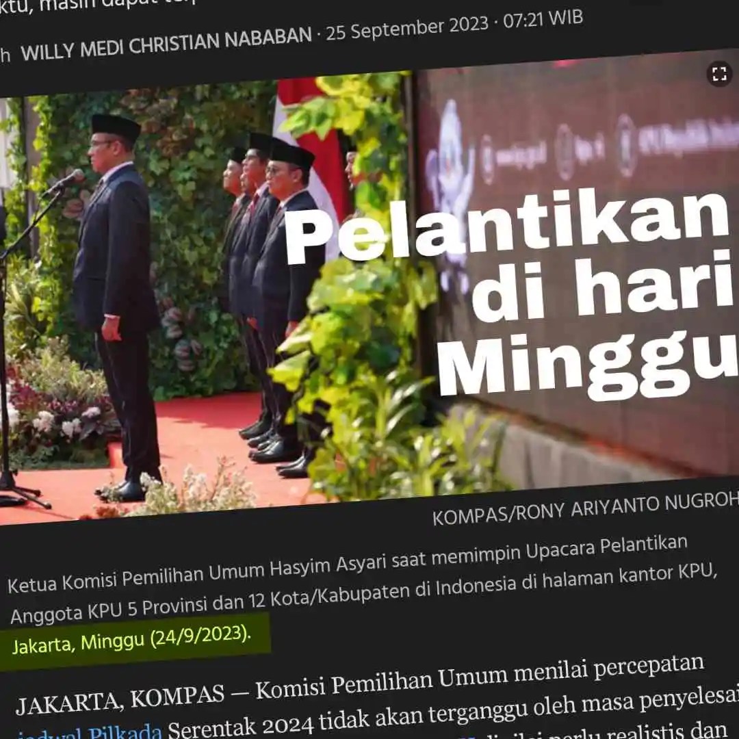 Pelantikan anggota KPUD di Jakarta berlangsung pada hari libur. Karena