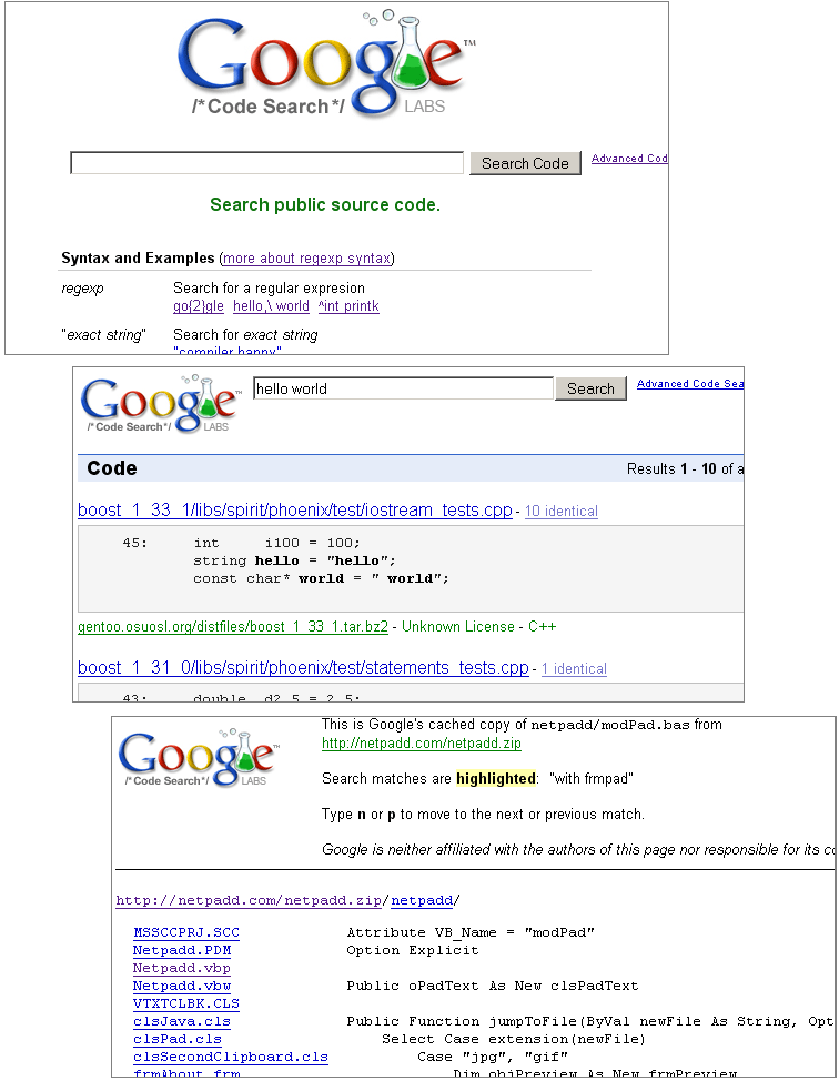 Google Code Search Live