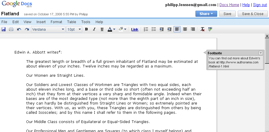 Footnotes in Google Docs