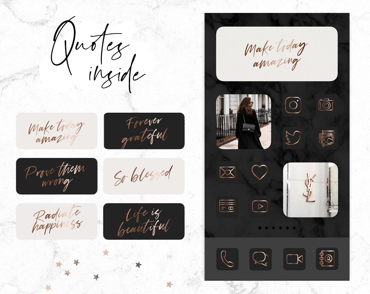 Black and Rose Gold App Icons Aesthetic iPhone Home