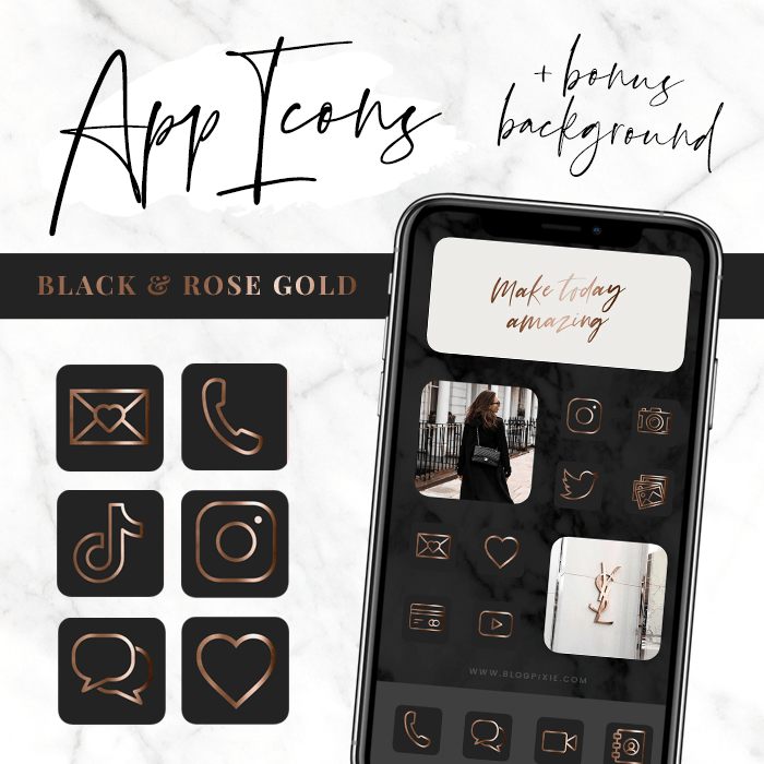 Black and Rose Gold App Icons Aesthetic iPhone Home