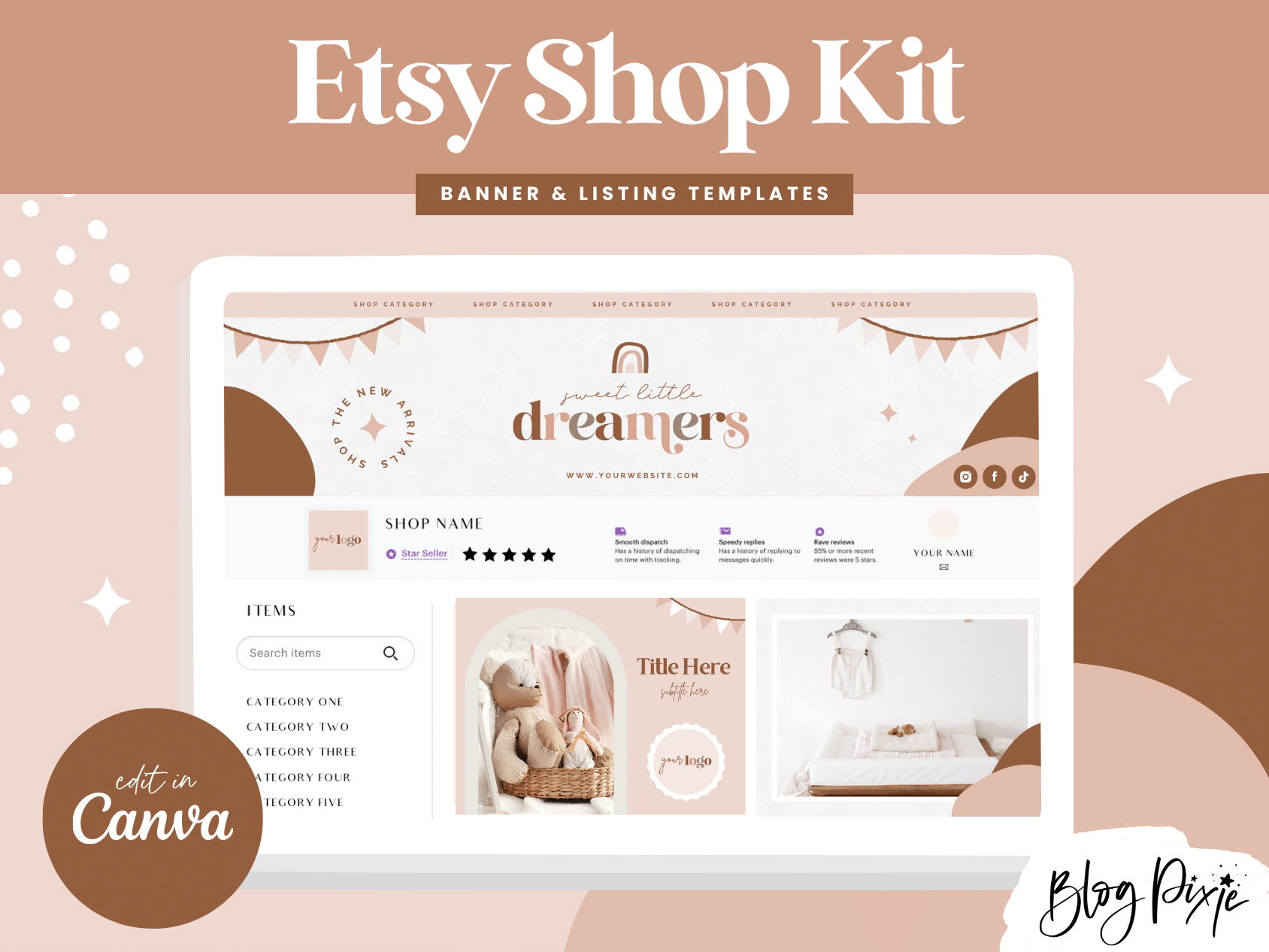 Etsy Shop Banner Templates Canva Baby Kids Store Design