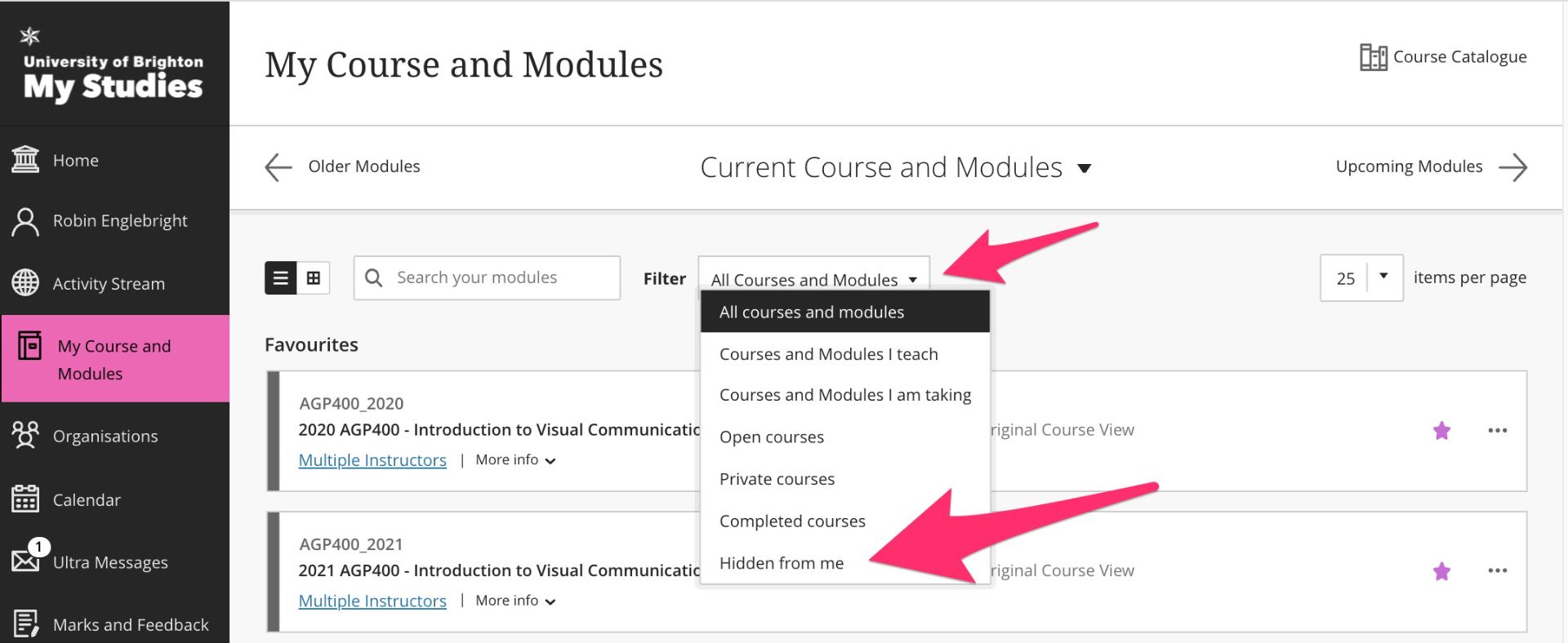 How to hide and show courses/modules in My Studies how to(01)
