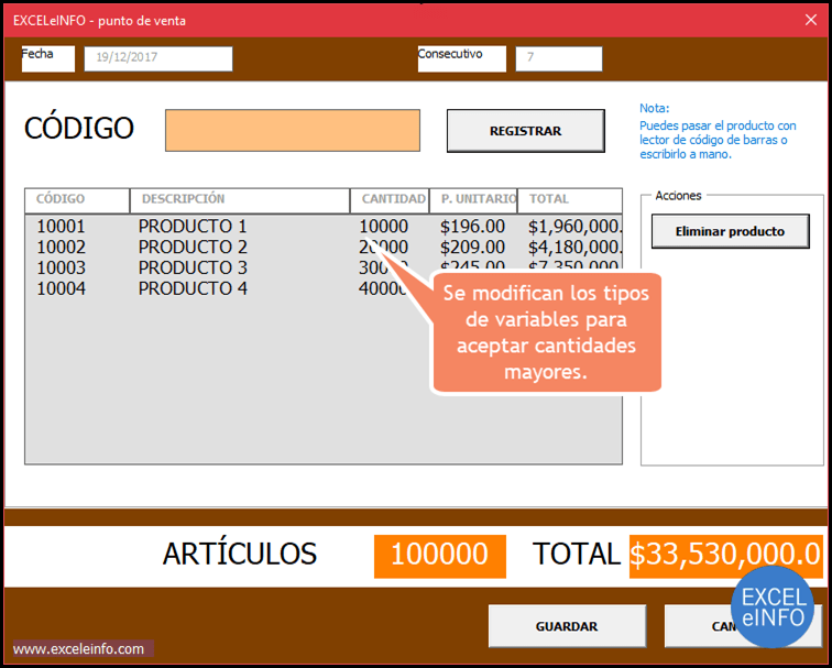 Actualización 2 Formulario de punto de venta en Excel vba