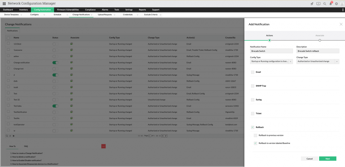 Brocade switch configuration management with Network Configuration