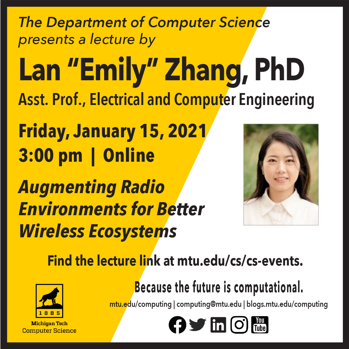 Lan Zhang, ECE, to Present Lecture Jan. 15, 3 pm Computing News Blog