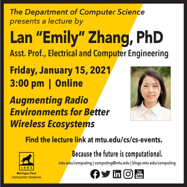 Lan Zhang, ECE, to Present Lecture Jan. 15, 3 pm Institute of