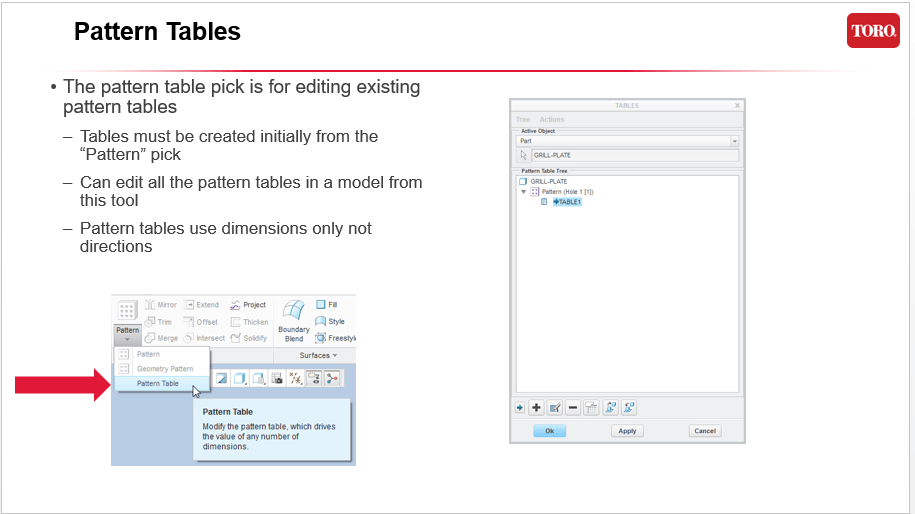 How to edit existing Creo Pattern Tables? Punditas