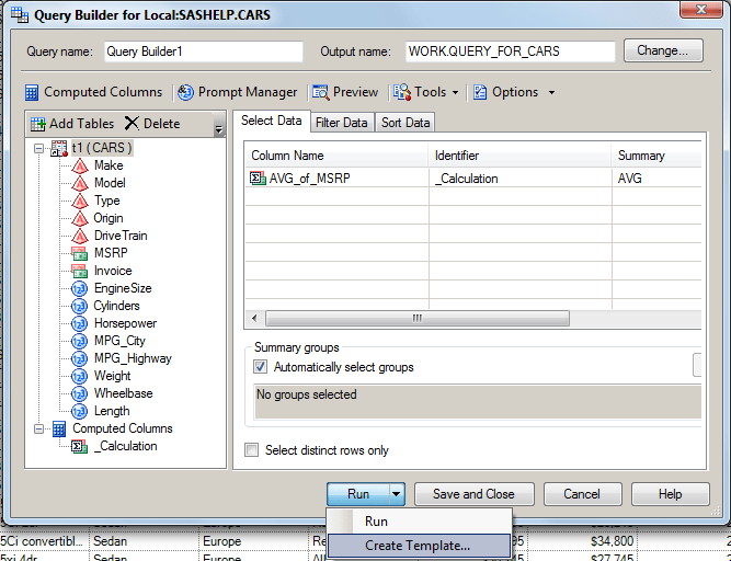 Building an SQL subquery in SAS Enterprise Guide The SAS Dummy