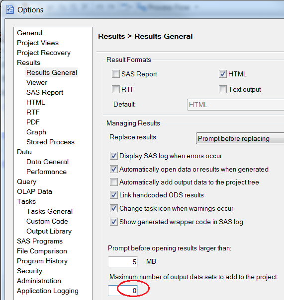 SAS Enterprise Guide Suppress Output Data tab when programming