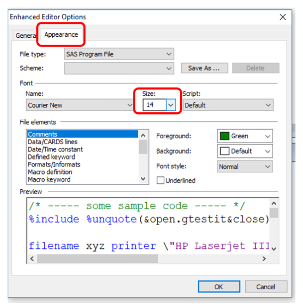 How to change font size in preview boorating