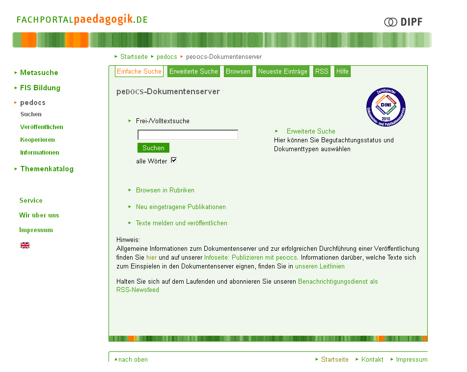 peDOCS kooperiert mit nahezu allen wichtigen Verlagen der