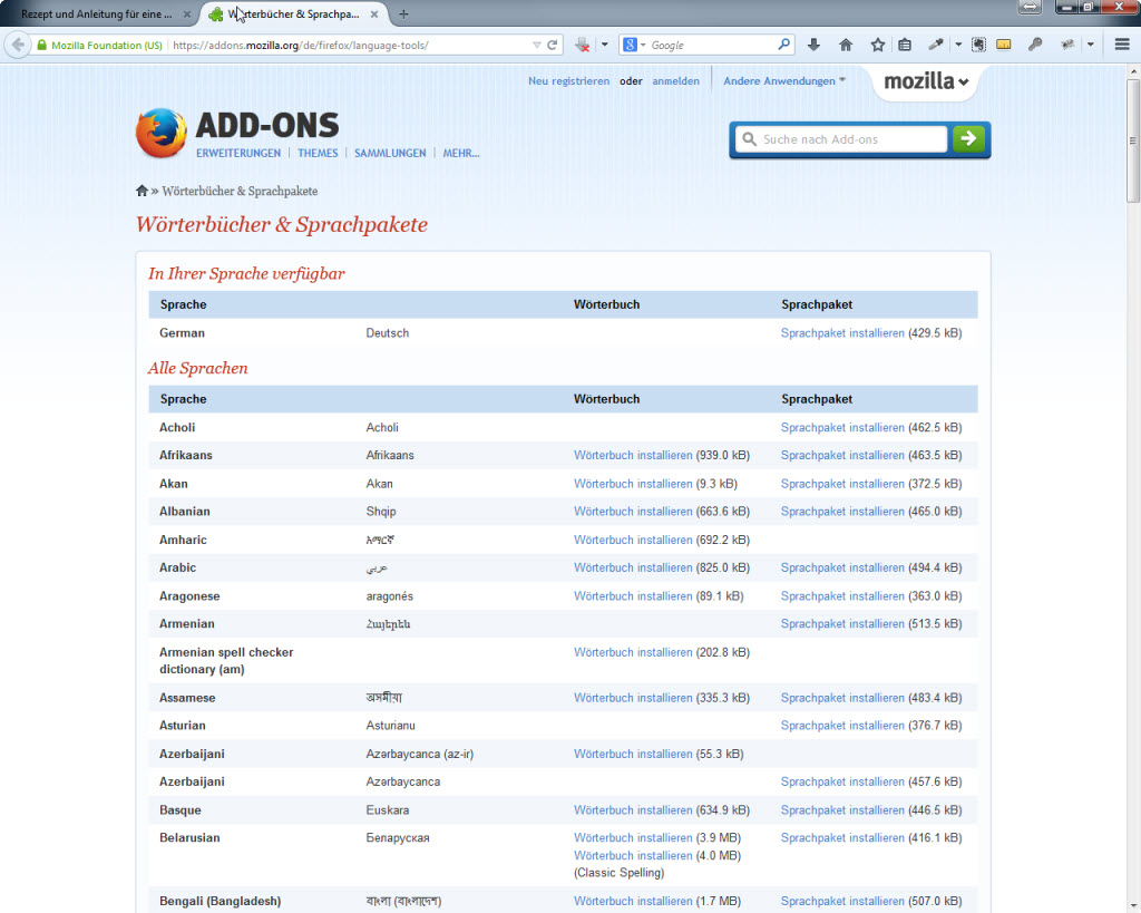 Wie du im Firefox die deutsche Rechtschreibung installierst