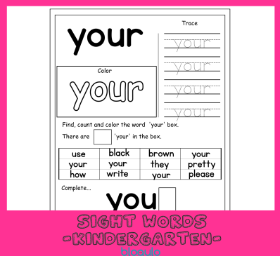 100 Sight Words Activities For Kindergarten - For "Your" - Blogulo.com
