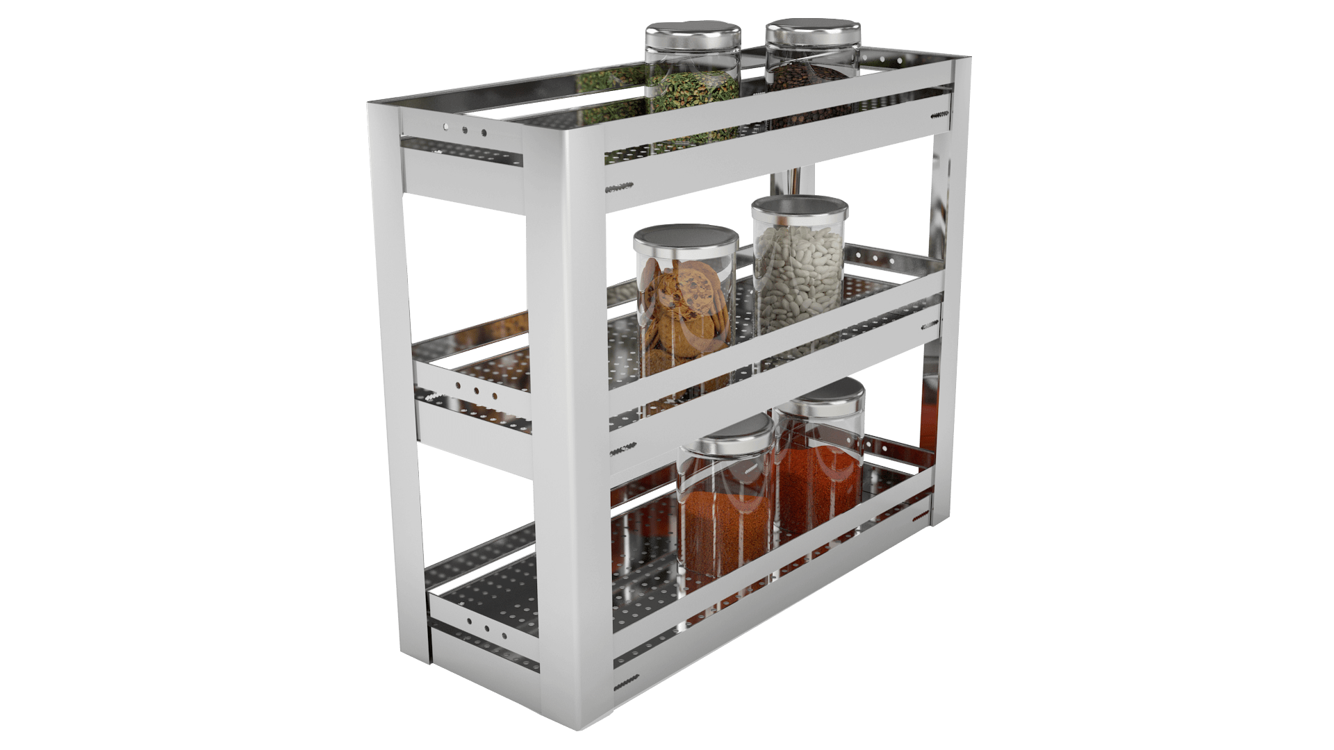 Bloo Basket Stainless Steel 3 Shelves Bottle Pullout Basket perforated