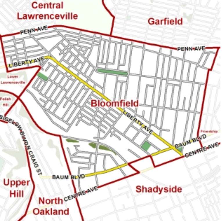 Map of Bloomfield PGH Snap Bloomfield Development Corporation